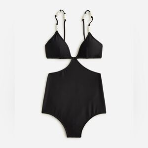 J Crew Ribbed Cut Out One Piece Swimsuit with Pearls NWT